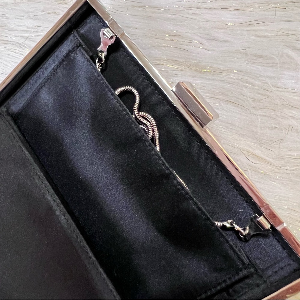 MICHE Black animal Print Faux Leather Silver tone Evening Clutch Bag NWOT - Picture 6 of 15